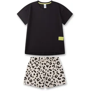 Sanetta Mädchen. Schlafanzug | Teens, kurz, Shorty, Baumwolle Schwarz/Beige 164