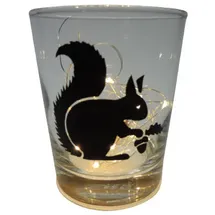 lichtidee Teelicht Glas Windlicht Tischlicht Print mit Eichhörnchen schwarz Handmade Unikat Ostern Muttertaggeschenk, Höhe 8cm,