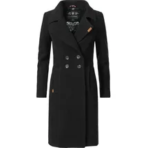 Navahoo Damen Mantel in Wollmantel-Optik langer Trenchcoat mit Reverskragen Wooly Schwarz Gr. S - S