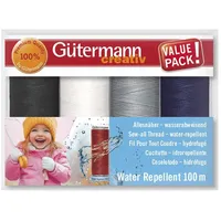 Gütermann Nähfaden-Set Allesnäher Water Repellent 734027-3 Set mit 4 Spulen Allesnäher Water Repellent 100 m. In Verbindung mit wasserabweisenden Stoffen hält er jedem Wetter jedem Wetter stand.