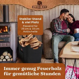 black-oak Kaminholzkorb Montana XL 60L aus Filz dunkelgrau mit Griffen und Fronttasche