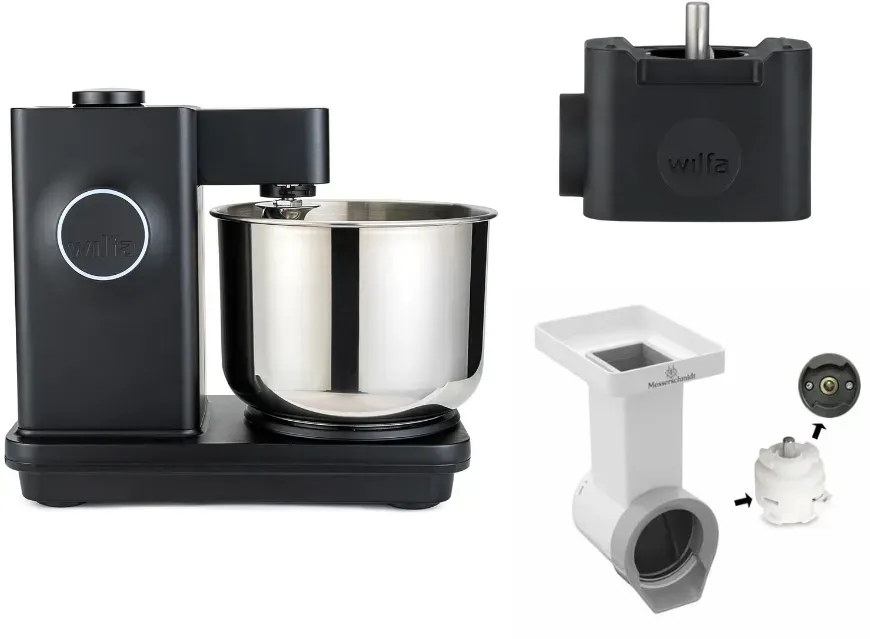 Wilfa Küchenmaschine Probaker Timer KM2BS-T70 schwarz + Tool Adapter + Messerschmidt Gemüseschneider
