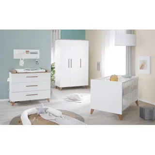 roba® Babyzimmer-Komplettset Lennie 3-teilig - Weiß & Küsten Eiche -, (3er Set), moderne Scandi Optik - Griffe & Füße aus stabilem Massivholz weiß
