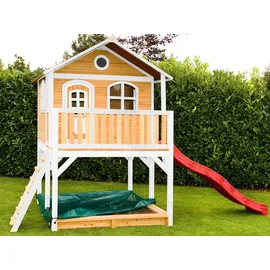 Axi Marc Spielhaus Braun - Weiß mit Roter Rutsche 212 x 432 x 293 cm