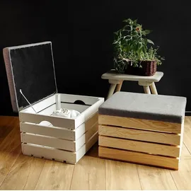 Creative Deco Sitzhocker gepolstert 50 x 40 x 35 cm Beige