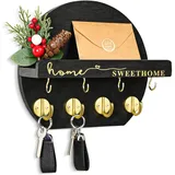 Dxiunove Schlüsselboard Schlüsselhalter Mit Getrockneten Blumen Chlüsselbrett Orbicular Schlüsselbrett Holz Geeignet Für Eingangshallen, Hauswirtschaftsräume, Flure, Küchen Und Büros(Schwarz)