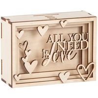 Rayher DIY Geldgeschenk Verpackung "Love" für Hochzeit, 3D Geschenkbox aus Holz zum Gestalten, 14-teilig, 11,5x8,5x5cm, Natur, Box 1Set, FSC Mix Credit, 62923505