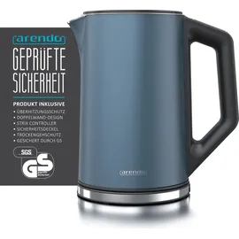 Arendo Wasserkocher mit Temperatureinstellung 40 - 100 °C, Edelstahl, LED-Display, 1,5L, 2200W, Doppelwand Design, BPA-frei, blau matt - Blau