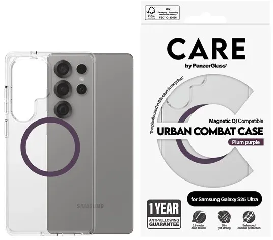 Flagship Case Transparent Urban Combat w. Plum Purple QI Compatible Samsung Galaxy S25 Ultra