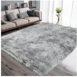 LuxusKollektion Langflor-Teppich Teppich Rund Rutschfest Wohnzimmer 140 x 200 cm (Rechteckig) Grau Weiß grau