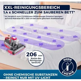 Clean Maxx CLEANmaxx Milbensauger für Matratzen mit UV-C-Licht, Rotation Power | Matratzenreiniger mit HEPA-Filter, entfernt 99,9% Aller Milben | Matratzensauger mit Ultraschall, Hitze & Vibration