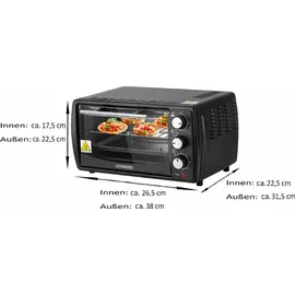 Steinborg Mini Backofen 13 Liter Pizzaofen 60°-250°C Timer Krümelblech Minibackofen Backofen Kleiner Backofen | 900 Watt