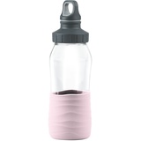Emsa Drink2Go Glas Trinkflasche | Fassungsvermögen: 0,5 Liter | Schraubverschluss, dicht/hygienisch/rein Silikonmanschette, | Puder rosa
