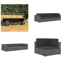 vidaXL 3 tlg. Garten Sofagarnitur mit Auflagen Poly Rattan Grau - Garten-Sofagarnitur - Garten-Sofagarnituren - Gartensofa-Set - Gartensofa-Sets - Grau