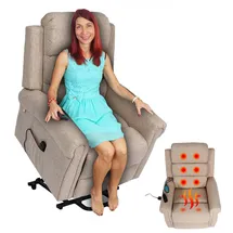 Mendler Fernsehsessel HWC-K63, Relaxsessel Sessel, Liegefunktion Aufstehhilfe Massage Heizfunktion, Stoff/Textil - beige-braun