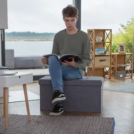 Relaxdays Faltbare Sitzbank XL mit Stauraum, Sitzcube Fußablage, Sitzwürfel als Aufbewahrungsbox, 38x76x38cm, dunkelgrau, 76 x 38 x 38cm, 85L Leinen, Anthrazit