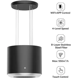 Ciarra VM4838B Inselhaube 45 cm Schwarz