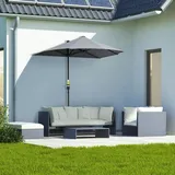 Sonnenschirm Halbrund Balkon, Halbschirm Gartenschirm Wandmontage Polyester Stahl, Dunkelgrau | 190 x 200 cm | Handkurbel | mit Standfuß - Dunkelgrau