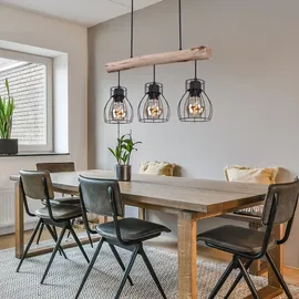 GLOBO Pendelleuchte Hängeleuchte Esszimmerleuchte Deckenleuchte Wohnzimmerlampe, Holz Balken, Rustikal Vintage Retro, 3-Flammig, l 60 cm