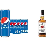 Pepsi Cola I Koffeinhaltige Cola in der Dose I EINWEG Dose (24 x 0.33 l) + Jim Beam White | Kentucky Straight Bourbon Whiskey | 40% vol | 700ml
