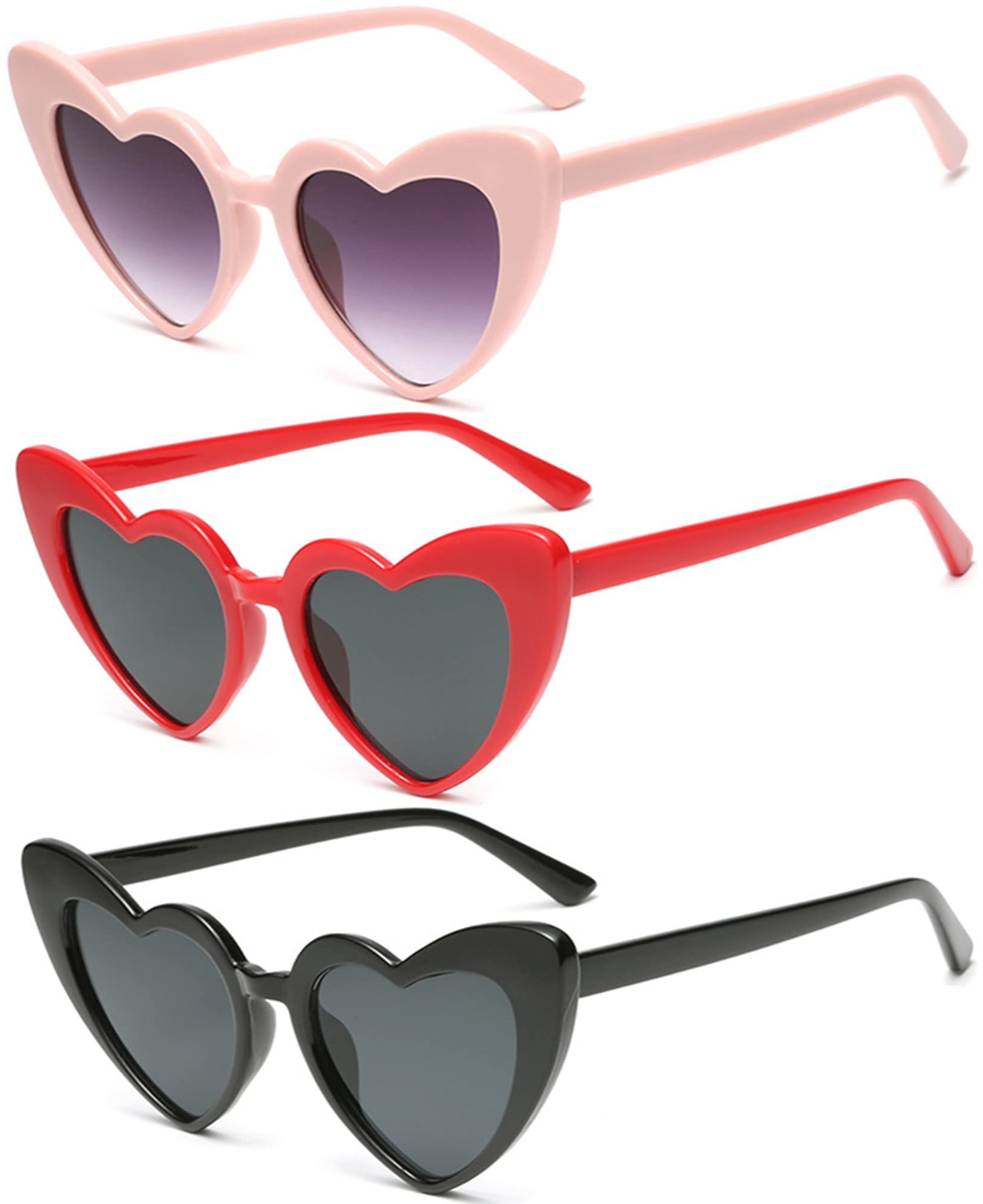 Eyegla 3 Stück Retro Herz Sonnenbrille für Damen,Vintage Herzform Brille Neon Katzenaugen Sonnenbrille Set für Damen Frauen