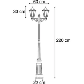 QAZQA Außenlaterne Aluminium 220 cm 2-flammig IP44 inkl. E27 schwarz