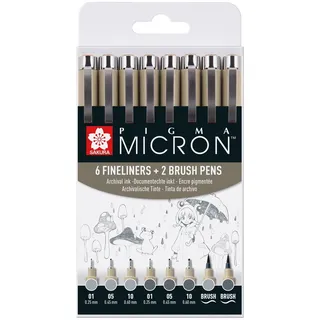 Sakura Pigma Micron Fineliner-Set farbsortiert 0,25 + 0,45 + 0,60 mm, 8 St.