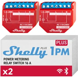 Shelly Plus 1PM | WiFi & Bluetooth Smart Relay Switch with Power Metering | Home Automation | Compatible with Alexa & Google Home | iOS Android App | No Hub | Wireless Lighting Control (2 Pack)