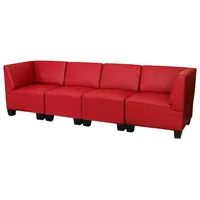 Mendler Modular 4-Sitzer Sofa Couch Lyon, Kunstleder rot, hohe Armlehnen