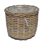 Casa Moro Flechtkorb Rattan Korb Meran rund mit Folie Weidenkorb (Blumenkorb Pflanzenkorb) braun 33 cm