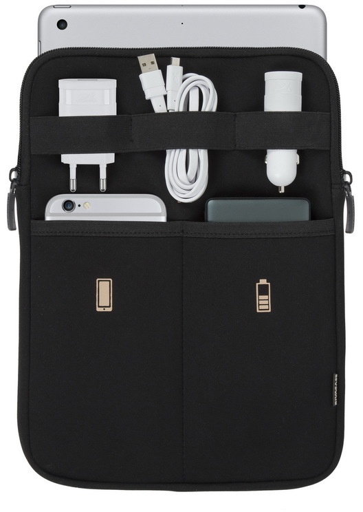 Rivacase Tablet Sleeve 10,1", schwarz, Schlingen und Täschchen für Kabel und Adapter