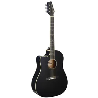 Stagg Cutaway, akustisch-elektrische Slope Shoulder Dreadnought Gitarre, Schwarz, Linkshändermodell