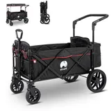 elvent® SmartCruiser Premium Bollerwagen - Handwagen faltbar mit Dach I Sitzpolster, Hecktasche, Feststellbremse, Off-Road-Reifen, 5-Punkt-Gurt I für 2 Kinder | Teleskop-Zugstange (Schwarz)