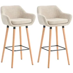 DELUKE® Barhocker 2er Set mit Lehne Creme VILO - Stoffbezug, 99x55x46cm | Barhocker mit Lehne Tresenhocker Barstuhl Küchenhocker Thekenhocker