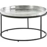 FineBuy Couchtisch FineBuy Sofatisch Metall Hammerschlag Ø 62 cm Wohnzimmertisch Tisch - Silber