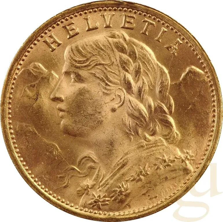 20 schweizer Franken Goldmünze Vreneli 1901