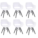 SAM 6er Set Schalenstuhl Lea, Weiß, ergonomisch geformte Sitzschale aus Kunststoff, bequemer Esszimmerstuhl im Retro-Design, schwarzes Holzgestell
