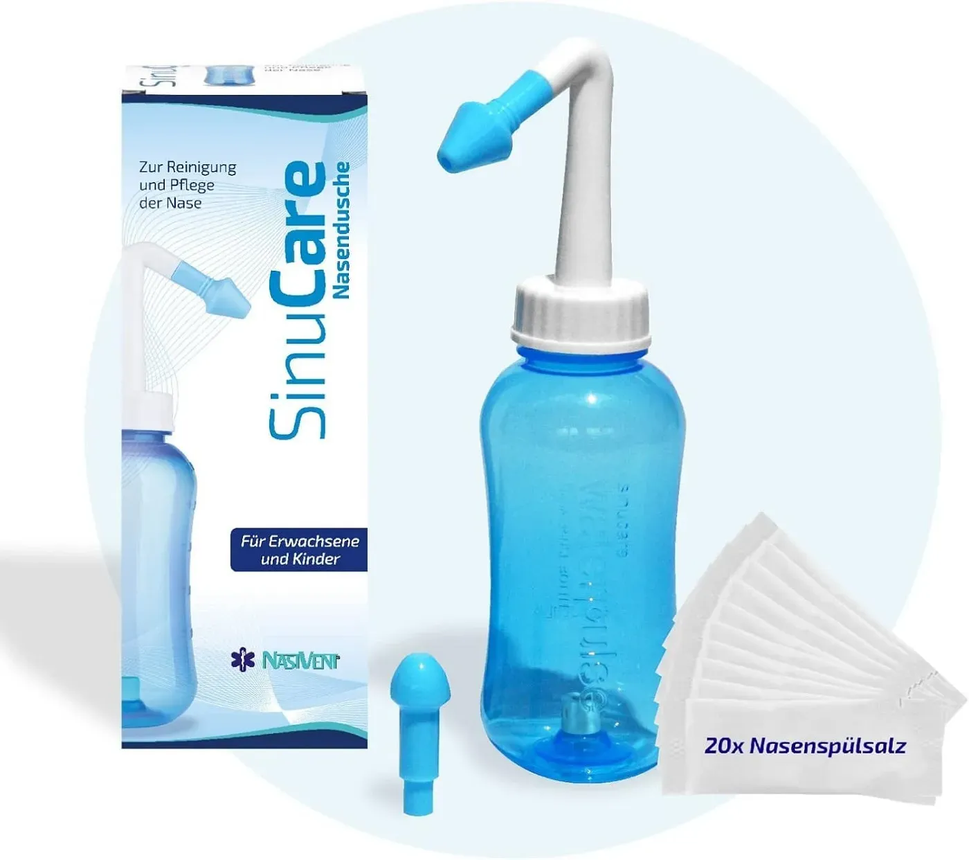 SinuCare Nasendusche Starter Set, Zur Pflege und Befeuchtung der Nasenschleimhaut