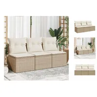 vidaXL Gartensofa mit Kissen 3-Sitzer Beige Poly Rattan