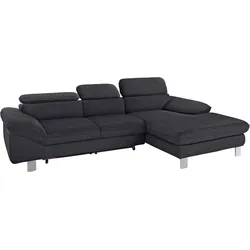 Ecksofa COTTA "Driver L-Form", schwarz, B:268cm H:73cm T:169cm, Struktur (100% Polyester), Chenille (90% Polyester, 10% Polyamid), Sofas, mit Kopfteilverstellung, wahlweise mit Bettfunktion