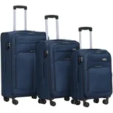 BEIBYE Leichter Stoffkoffer Kofferset Trolley Außentaschen Dehungsfuge mehr Stauraum mit Zahlenschloss (Blau, Set)
