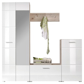 HARPER Xora Garderobe, Weiß, Eiche, Glas, 195x195x36 cm, Garderobe, Garderoben-Sets