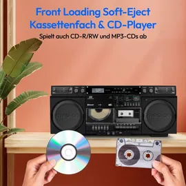 Medion P66538 Kassettenrecorder (Retro Ghettoblaster mit CD-Player, 80er, groß, USB, SD, CD, Kassetten MC, DAB+ Radio Teleskopantenne, Bluetooth, Kassettendeck, Aufnahmefunktion
