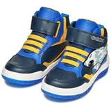 Geox J BUZZERLIGHT BOY Blinkschuh Sneaker Schnürboots mit cooler Blinkfunktion, Größenschablone zum Download blau|gelb 24 EU