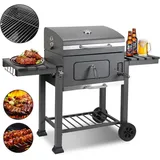 VINGO Holzkohle Grill Holzkohlegrill mit Unterer Ablage Standgrill Räucherofen Kohle