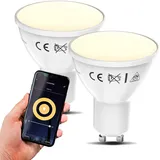 B.K.Licht - LED Leuchtmittel GU10 2er Set - 5,5w, 350lm, Smart Home WiFi Lampe Dimmbar, 2700k, Weiß