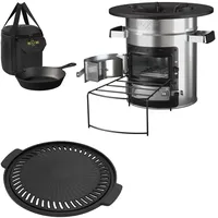 bbq#boss BbqBoss Raketenofen mit Grillpfanne Tragetasche Silber Gusseisen Grillplatte