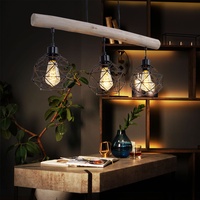 GLOBO Lighting - Vintage Pendel Decken Lampe Holz Balken Wohn Ess Zimmer Gitter Hänge Lampe schwarz