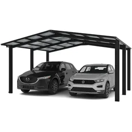 Ximax Doppelcarport Linea 5,46 x 4,95 m schwarz inkl. Regenrinne, Pfostenanker