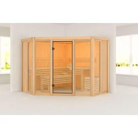 Karibu Sauna Alcinda 2 Superior mit Eckeinstieg 68 mm Ohne Dachkranz Ohne Ofen